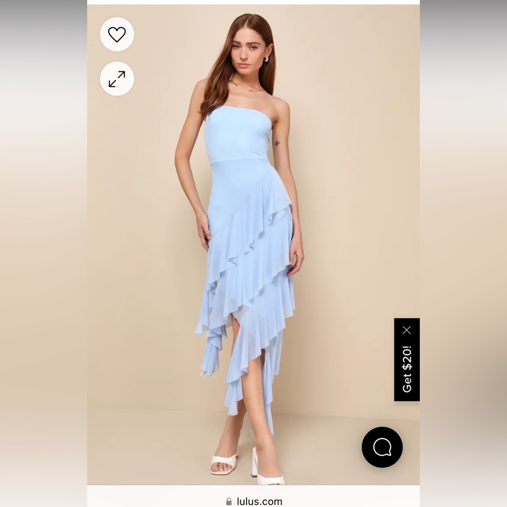 Lulus ruffle asymmetrical light blue midi dress